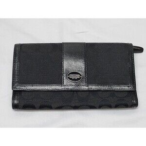 Coach Wallet Black Snap Signature Jacquard Trifold Wristlet